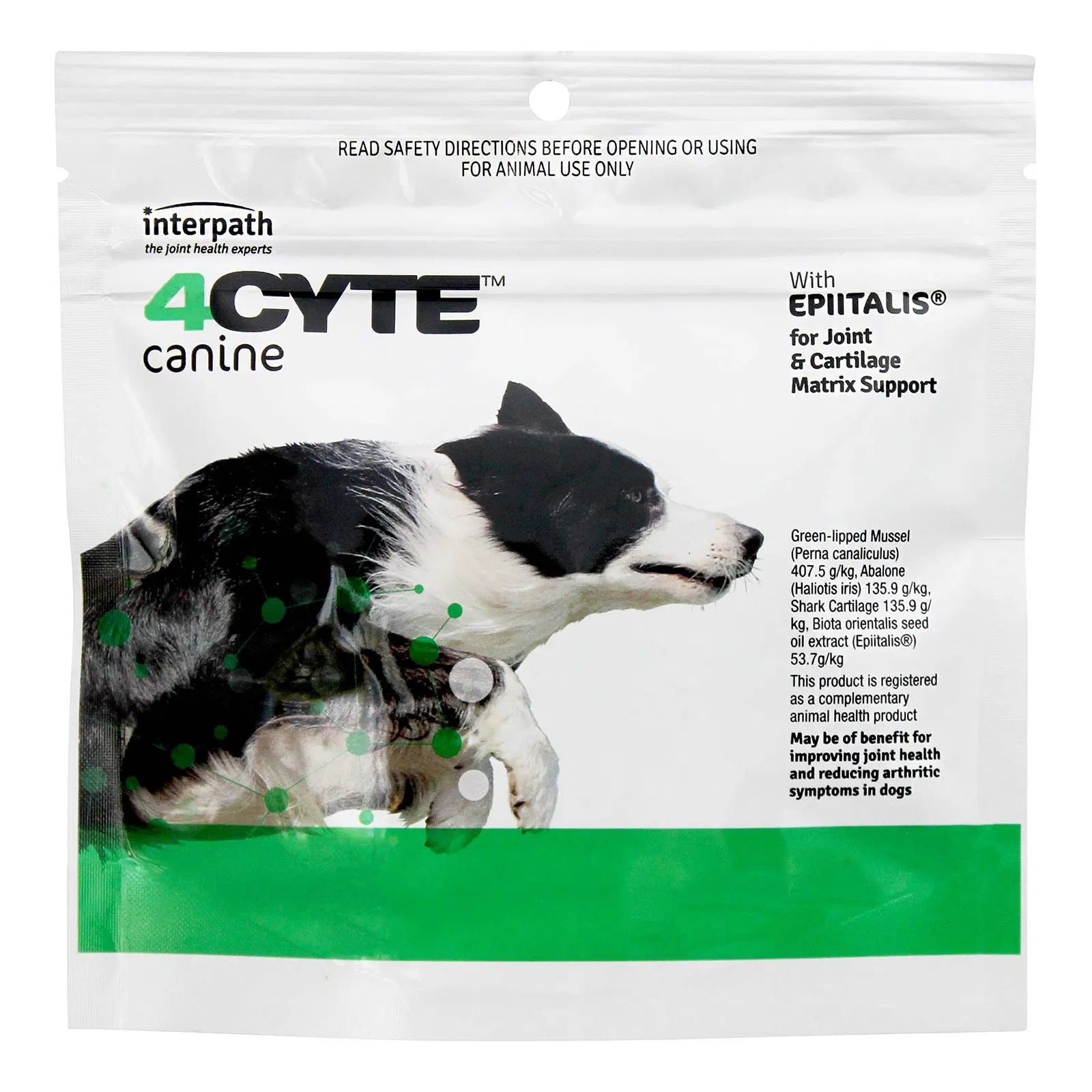 4CYTE Canine supplement 50 gm package with a dog on the label at Pet Servo