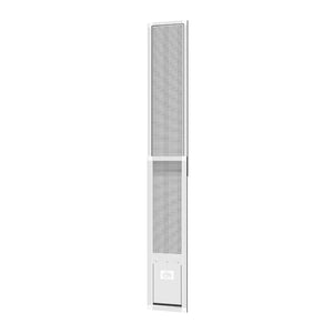 Tall vertical screen door with mesh design on a white background