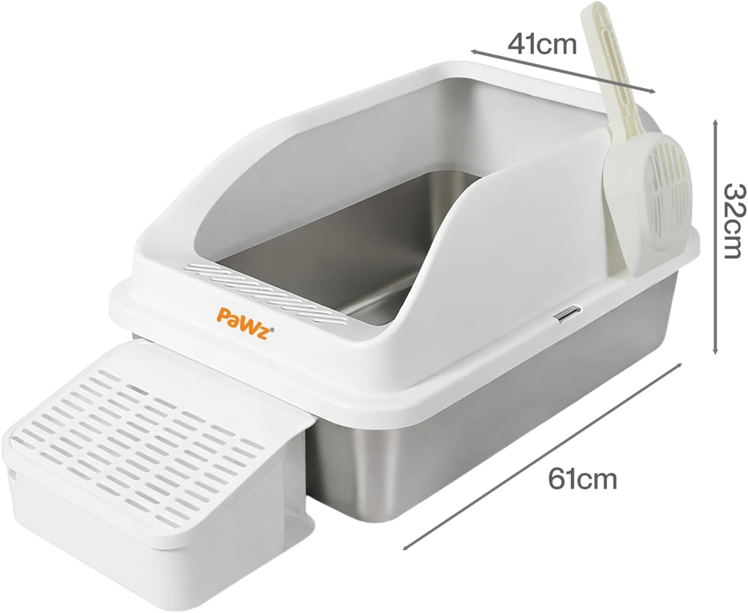 Pawz - 74.4L Anti-Urine Leakage Extra-Large Stainless-Steel Litter Box with Lid for Big Cats at Pet Servo