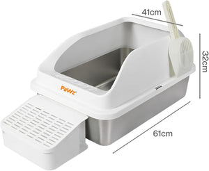 Pawz - 74.4L Anti-Urine Leakage Extra-Large Stainless-Steel Litter Box with Lid for Big Cats at Pet Servo