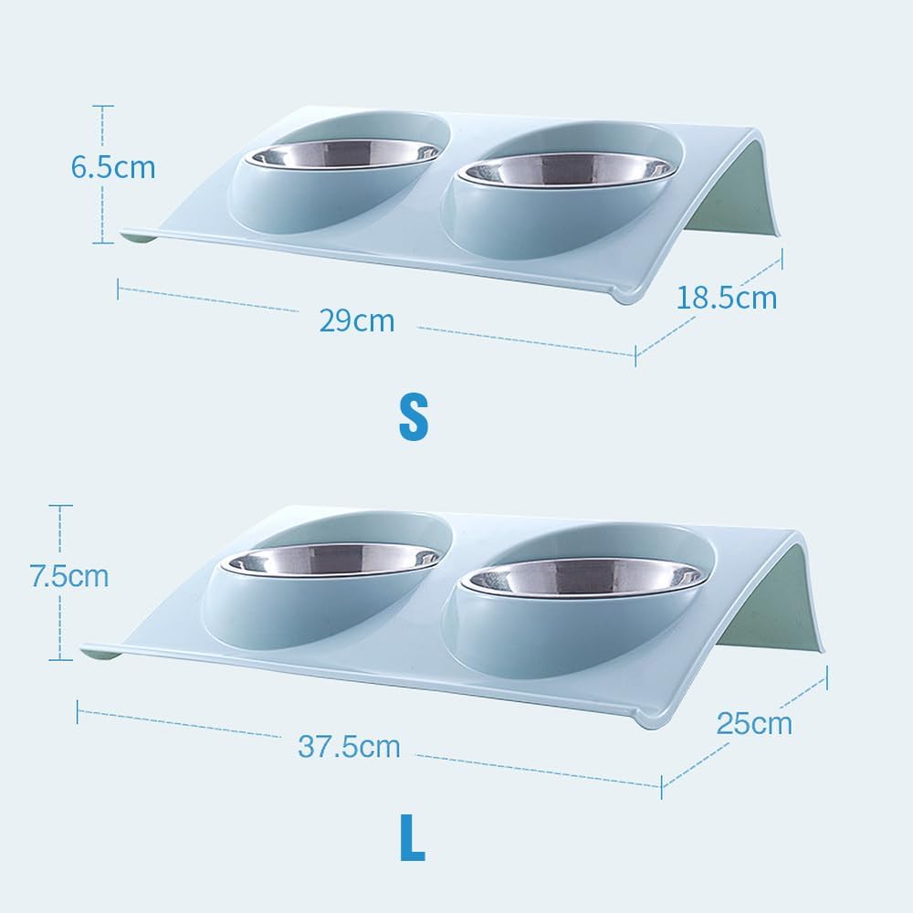 BIGTEDDY Stainless Steel Double Cat Dog Feeder Station Dish Water (Blue) at Pet Servo