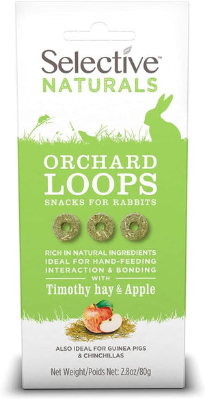 Selective Naturals Orchard Loops snacks for rabbits packaging on a white background at Pet Servo