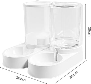 Pet feeding and water station with dimensions labeled on a white background at Pet Servo