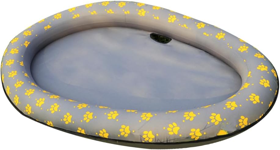 Inflatable pool with yellow paw prints on a white background at Pet Servo