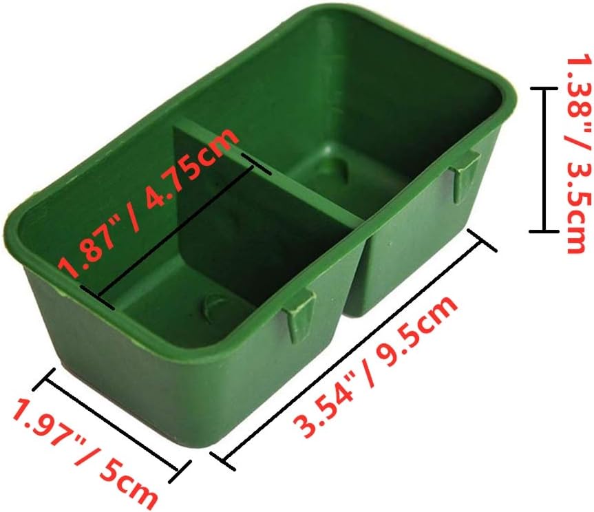 Green plastic container with dimensions marked on a white background at Pet Servo