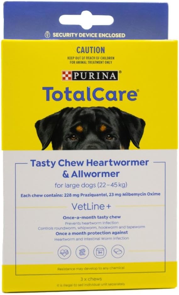 Purina TotalCare Tasty Chew Heartworm & Allwormer for large dogs packaging at Pet Servo