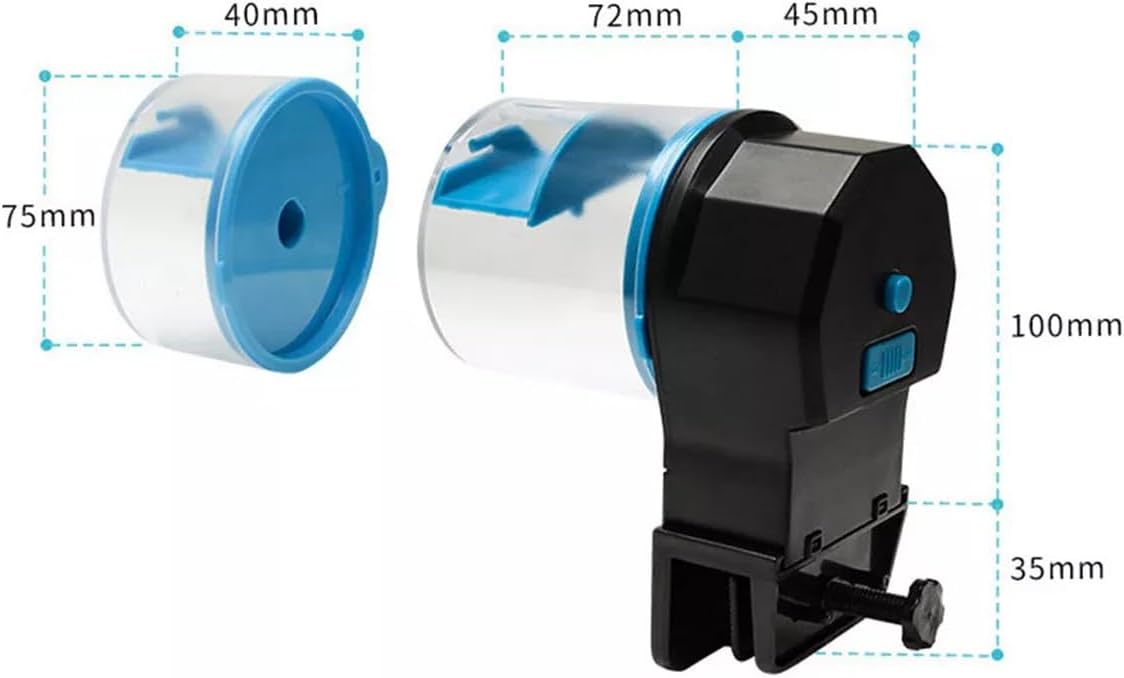 Black and blue label dispenser with dimensions indicated at Pet Servo