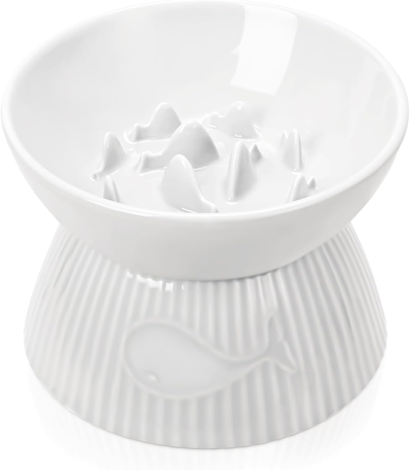 White ceramic bowl with textured base on a white background at Pet Servo