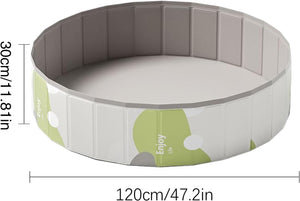Collapsible pet pool with dimensions labeled on a white background at Pet Servo