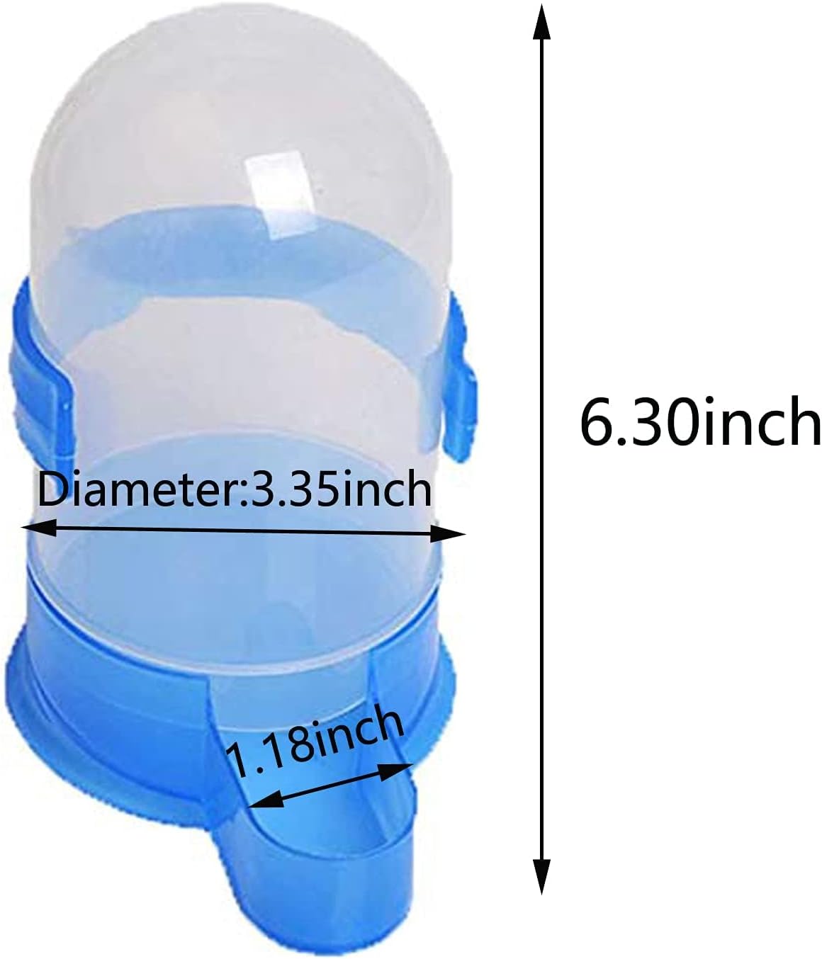 Blue and clear plastic container with measurements on a white background at Pet Servo