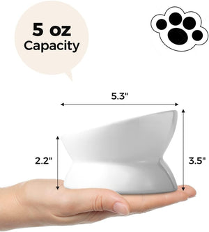 Small white container held in a hand with measurements and capacity label at Pet Servo