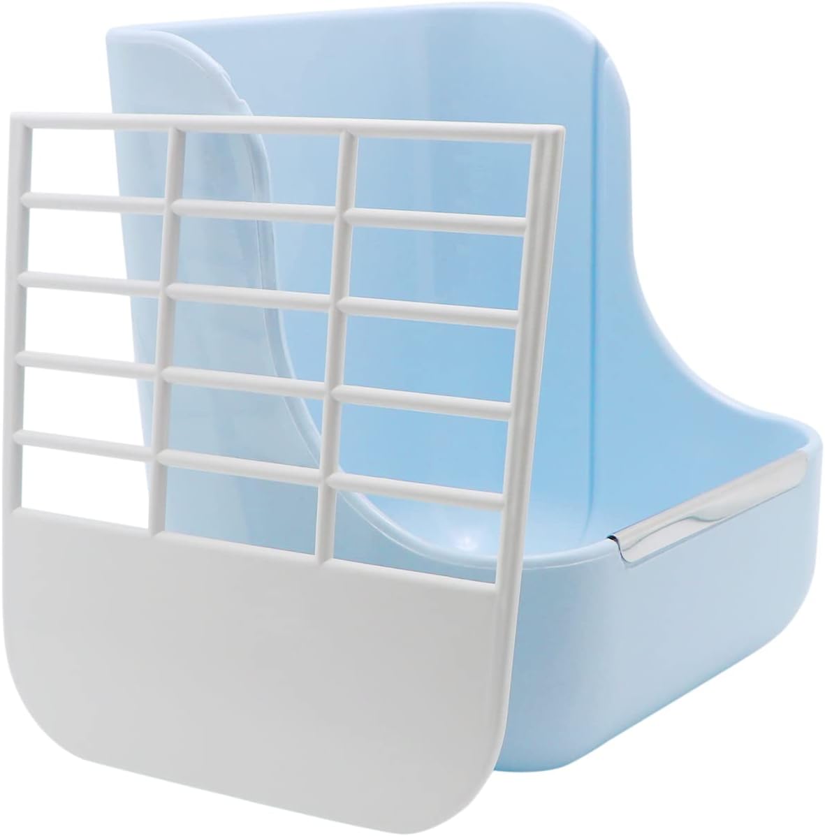 Blue and white pet litter box with grid design on a white background at Pet Servo