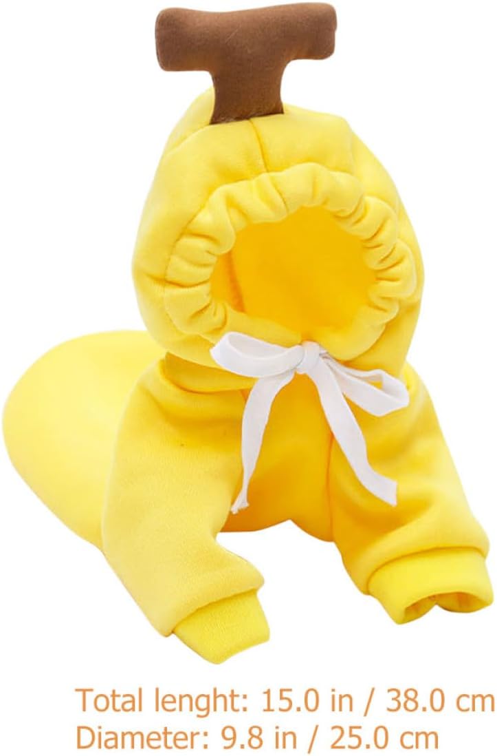 Yellow plush toy shaped like a banana with a brown stem on a white background at Pet Servo