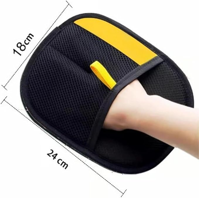 Black and yellow foot rest with dimensions labeled on a white background at Pet Servo