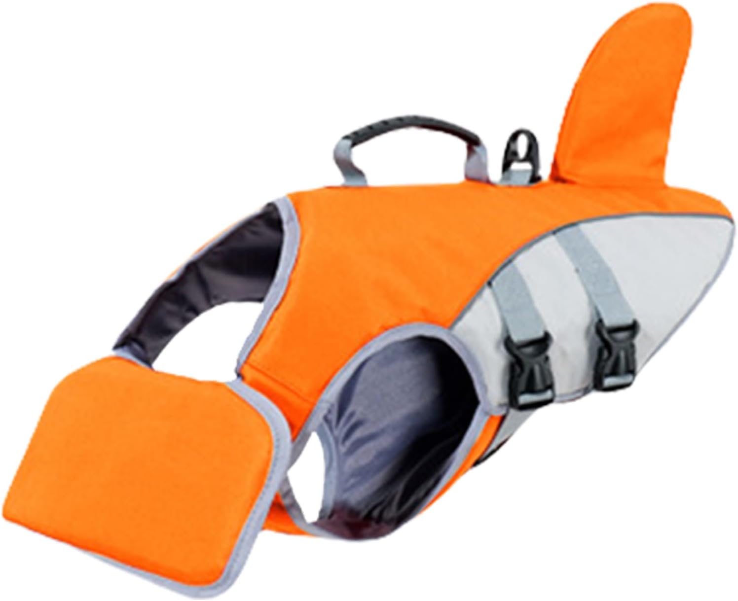 Orange and gray dog life jacket on a white background at Pet Servo