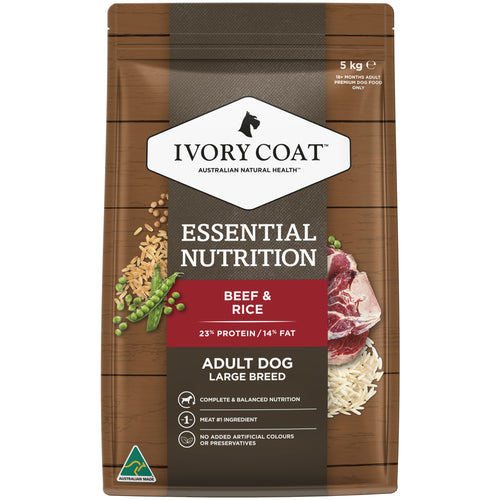 Ivory Coat - Essential 5kg Beef And Rice Large Breed Dog Dry Food ...