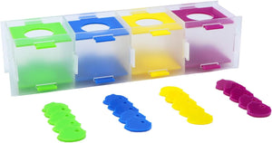 Colorful plastic components in a transparent box with additional parts on a white background at Pet Servo