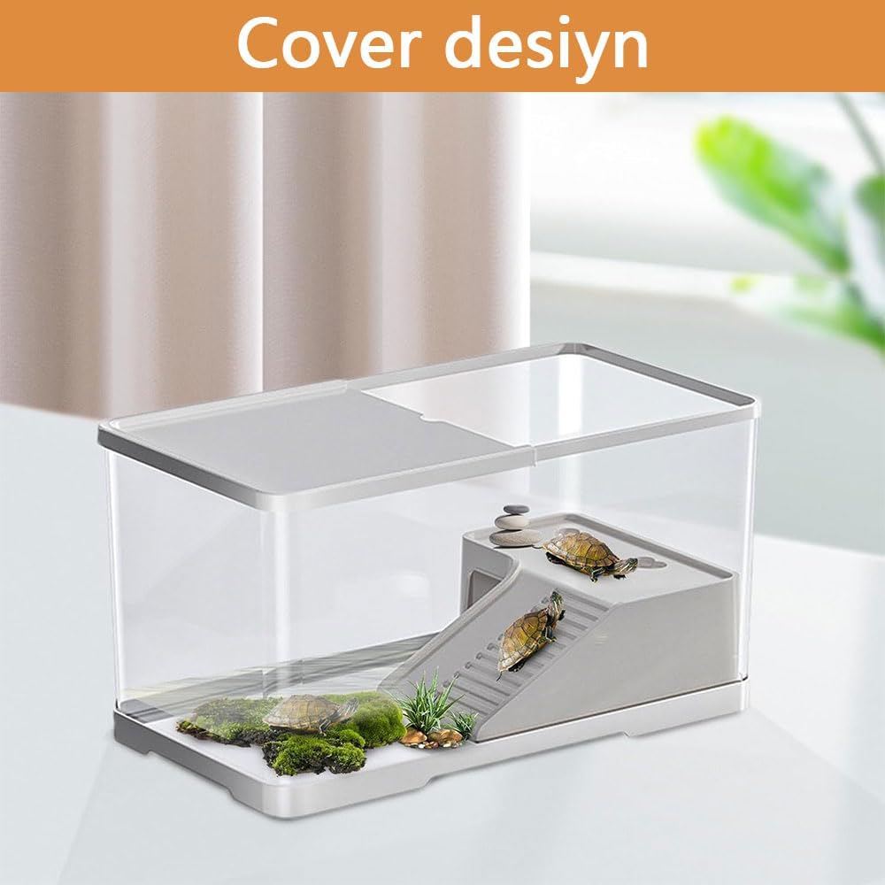 Tortoise tank with turtles on a white surface, labeled 'Cover desiyön' at Pet Servo