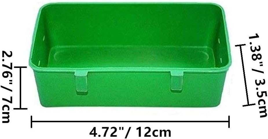 Green plastic box with dimensions indicated on a white background at Pet Servo