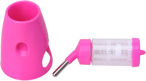 Pink pet water bottle with a transparent measuring container on a white background at Pet Servo