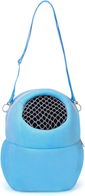Blue pet carrier with a mesh door on a white background at Pet Servo