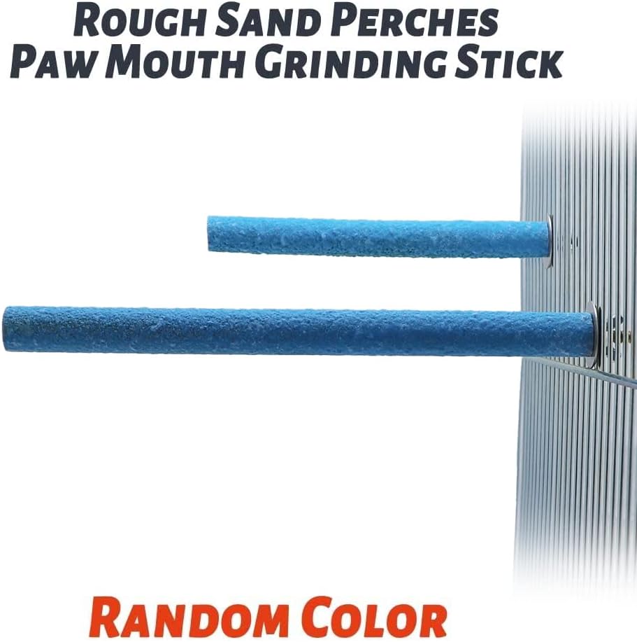 Two blue sand perches with text indicating rough sand texture and random color at Pet Servo