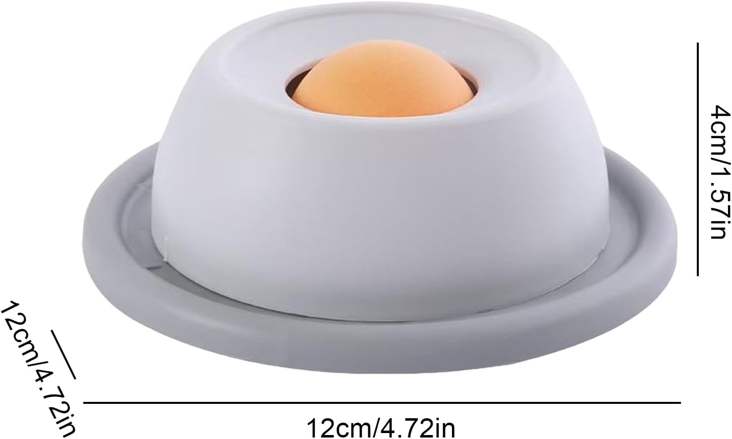 Gray egg holder with an egg inside, showing dimensions on a white background at Pet Servo