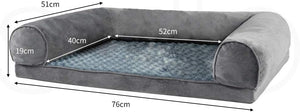 Gray pet bed with dimensions marked on it at Pet Servo