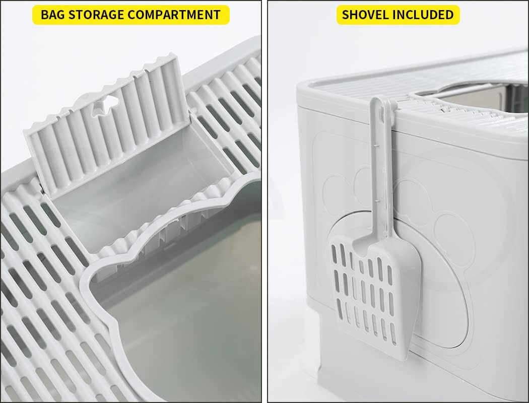 PaWz - Foldable Cat Litter Box Tray Enclosed Kitty Toilet Hood Hair with Separate Entry and Exit Door at Pet Servo