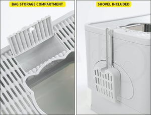 PaWz - Foldable Cat Litter Box Tray Enclosed Kitty Toilet Hood Hair with Separate Entry and Exit Door at Pet Servo