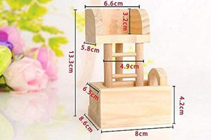 Wooden toy structure with dimensions labeled on a floral background at Pet Servo