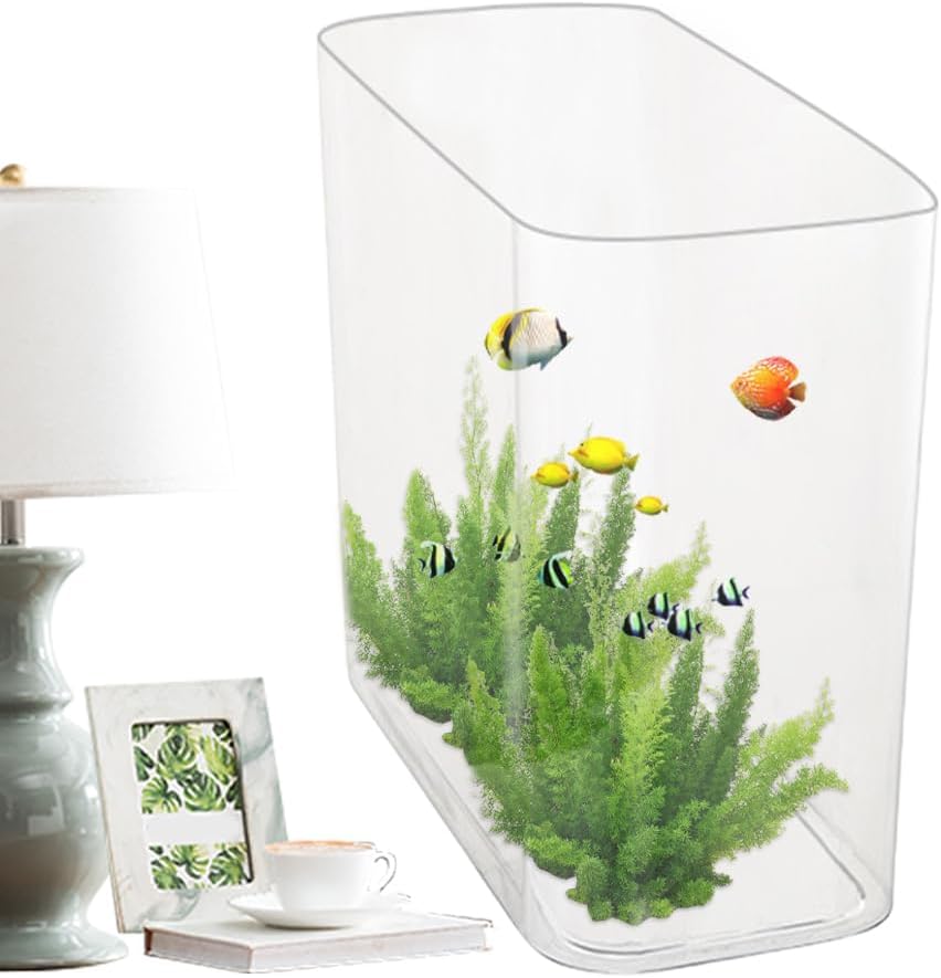 Small fish tank with fish and plants on a white surface at Pet Servo
