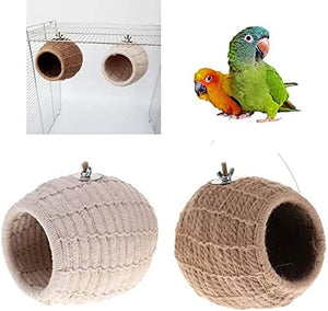 Bird nest with a parrot and another bird on a white background at Pet Servo