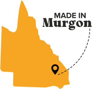 An orange silhouette map of a state shape with a black location pin and the text 'MADE IN Murgon' on a white background.
