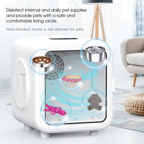 Pet sterilizer device with various items inside on a white background at Pet Servo