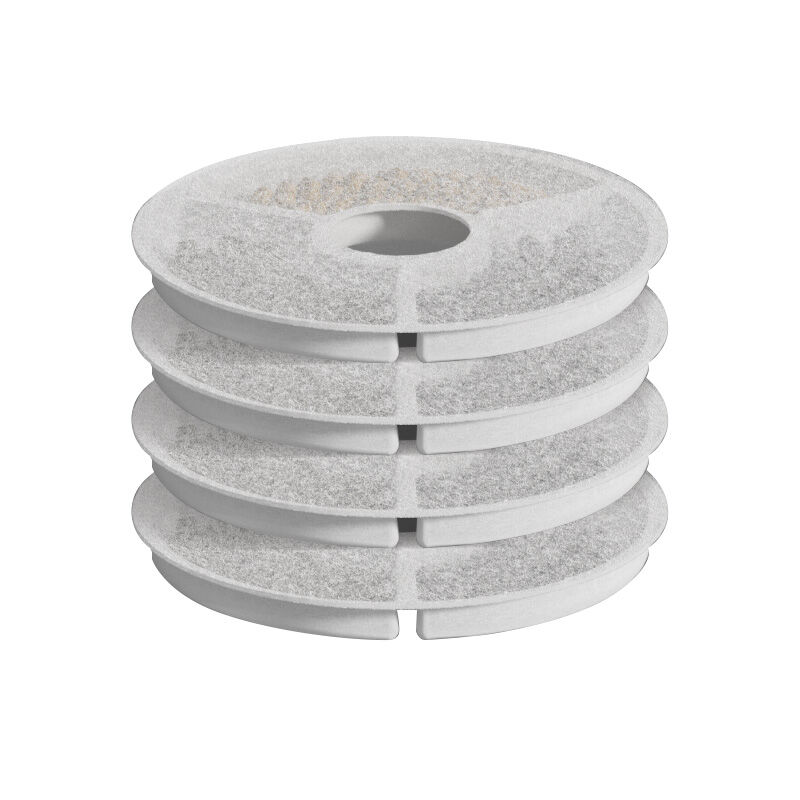 Stack of white filter cartridges on a white background at Pet Servo
