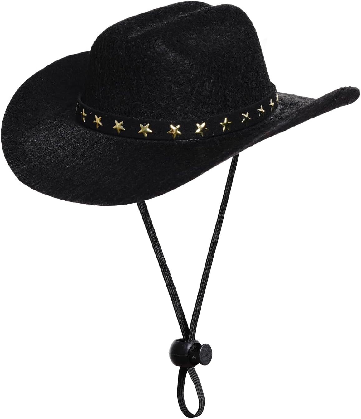 Black cowboy hat with gold star details on a white background at Pet Servo
