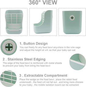 Product details of a baby feeding station with button design, stainless steel edging, and extractable compartment at Pet Servo