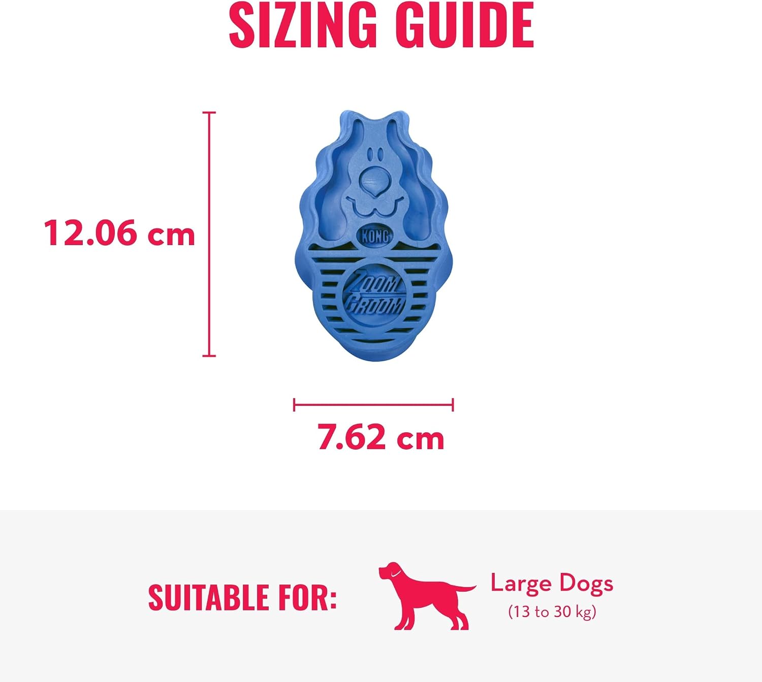 A sizing guide graphic for a blue dog chew toy. The image shows the toy centered with red measurement lines and text indicating dimensions of 12 at Pet Servo