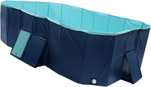 Portable dog pool with blue interior and navy exterior on a white background at Pet Servo