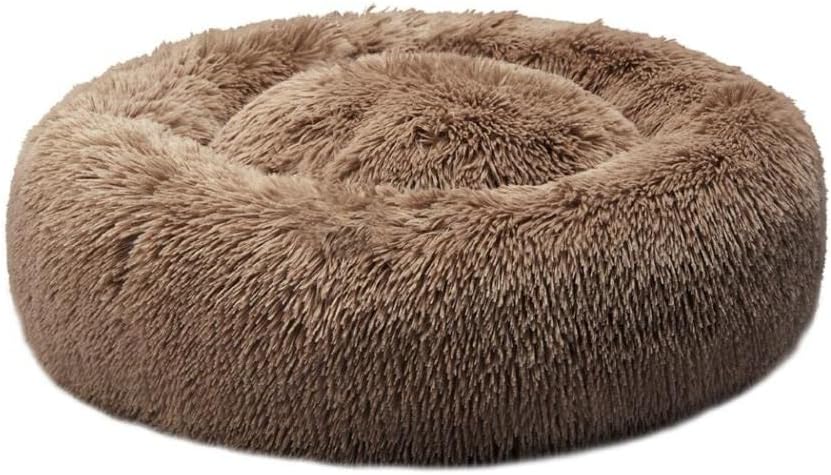 Brown fluffy donut pet bed on a white background at Pet Servo