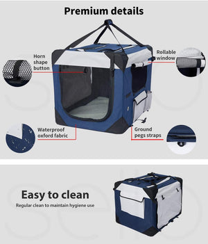 Pet carrier with features highlighted on a white background at Pet Servo