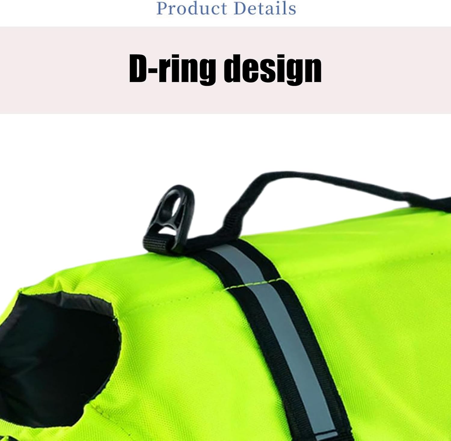 Close-up of a bright yellow life jacket with a D-ring design on a white background at Pet Servo