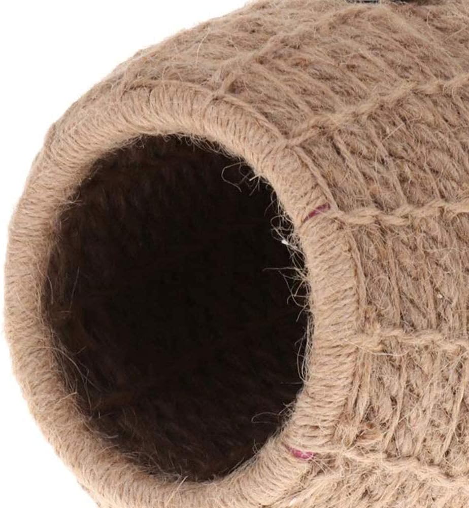 Close-up of a woven cat house made of natural fibers at Pet Servo