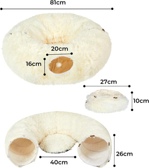 PaWz - Large Cat Tunnel Bed with Central Soft Mat, Fluffy Cat Cave Donut Tunnel at Pet Servo
