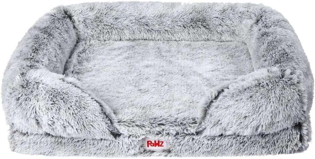 Fluffy gray pet bed with 'FurH' branding on a white background at Pet Servo