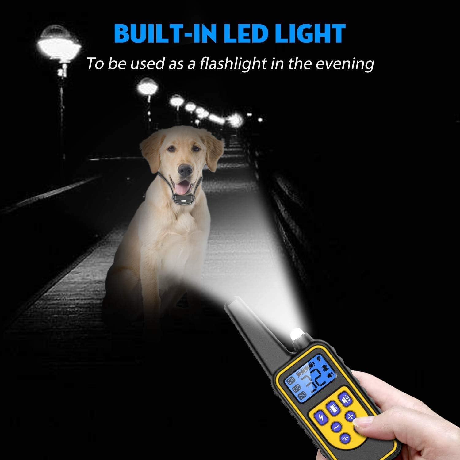 Dog flashlight with built-in LED light being used to illuminate a dark path at Pet Servo