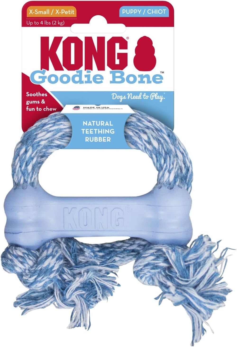 KONG Goodie Bone dog toy with rope on packaging at Pet Servo