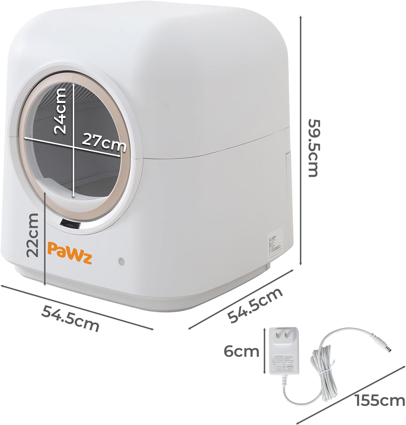 White electronic device with measurement details on a white background at Pet Servo