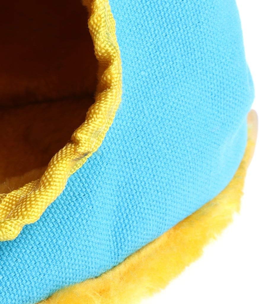 Close-up of a blue and yellow fabric texture at Pet Servo